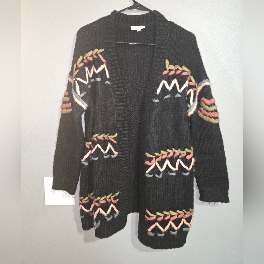Freeway Black Long Knit Cardigan Size Small Oversized